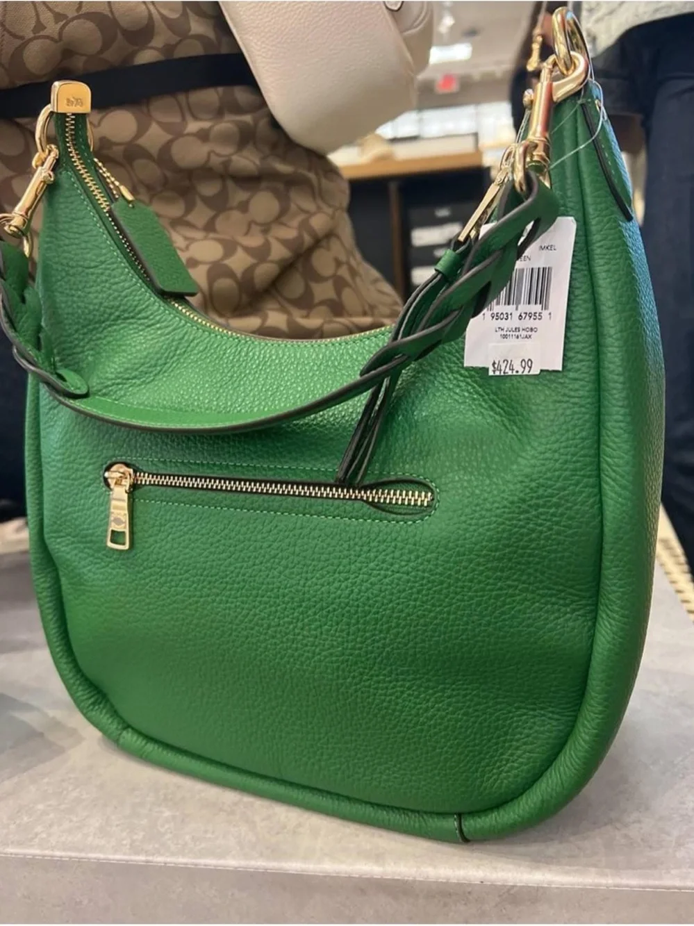Coach Emerald Green Pebbled Leather Hobo with Gold Hardware - Picture 4 of 4